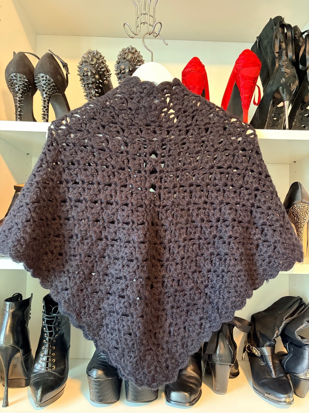 Cozy Chunky Knit Shawl Sweater - Black